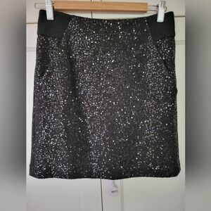 LOFT Black Sequin Wool Mini Skirt, 0